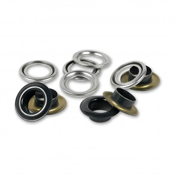 Prym Ösen mit Scheiben (8 mm/ schwarz-silberfarbig/ 32 St.)