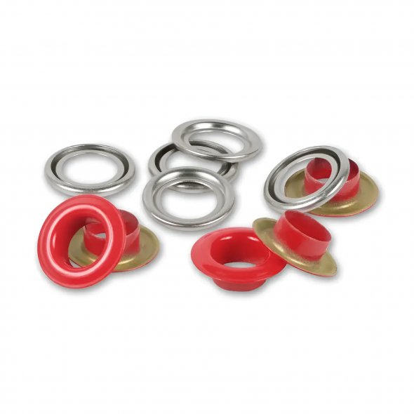 Prym Ösen mit Scheiben (8 mm/ rot-silberfarbig/ 32 St.)