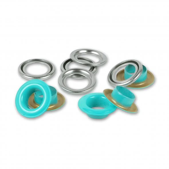 Prym Ösen mit Scheiben (8 mm/ mint-silberfarbig/ 32 St.)