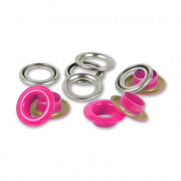 Prym Ösen mit Scheiben (8 mm/ pink-silberfarbig/ 32 St.)