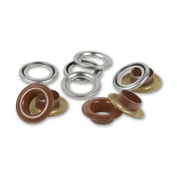 Prym Ösen mit Scheiben (8 mm/ dunkelbraun-silberfarbig/ 32 St.)