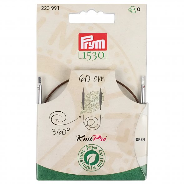 Prym Natural Kunststoffseil 60 cm (360° drehbare Endstücke / austauschbare Nadelspitzen)