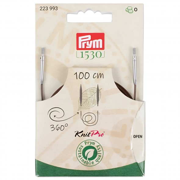 Prym Natural Kunststoffseil 100 cm (360° drehbare Endstücke / austauschbare Nadelspitzen)