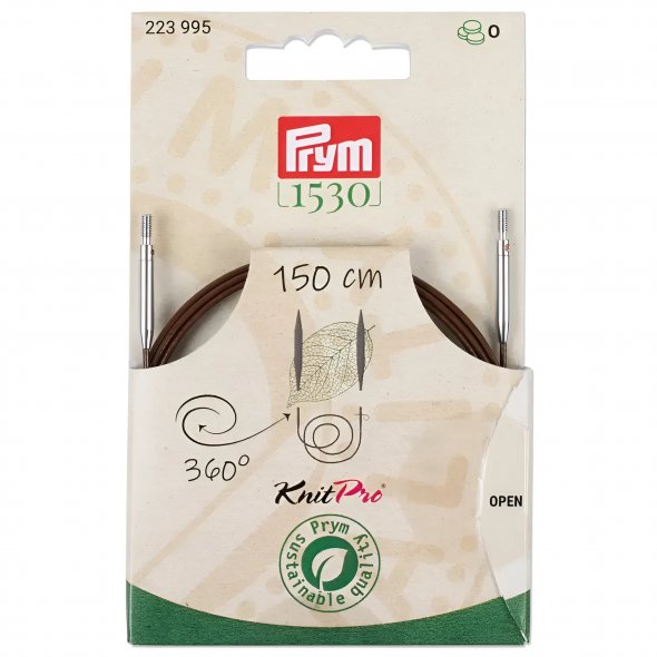 Prym Natural Kunststoffseil 150 cm (360° drehbare Endstücke / austauschbare Nadelspitzen)
