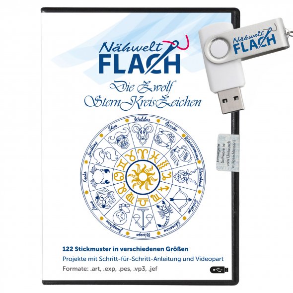 Stickmuster USB "Die zwölf Sternkreiszeichen" (122 Muster + Musterkombinationen)
