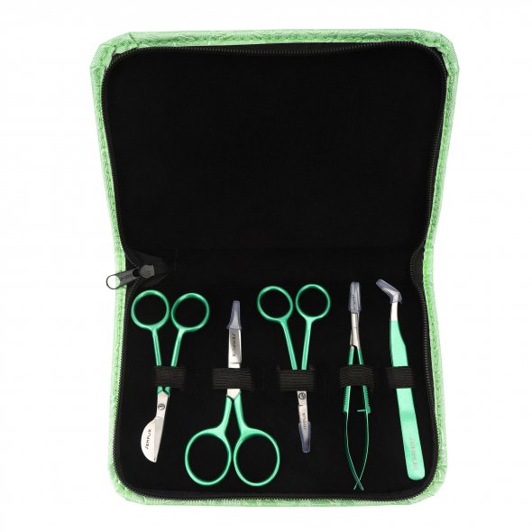 Semplix Scheren-Set (grün-metallic / 5-teilig / mit Etui)