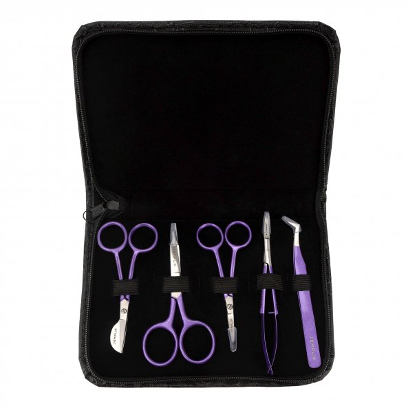 Semplix Scheren-Set (lila-metallic / 5 teilig / mit Etui)