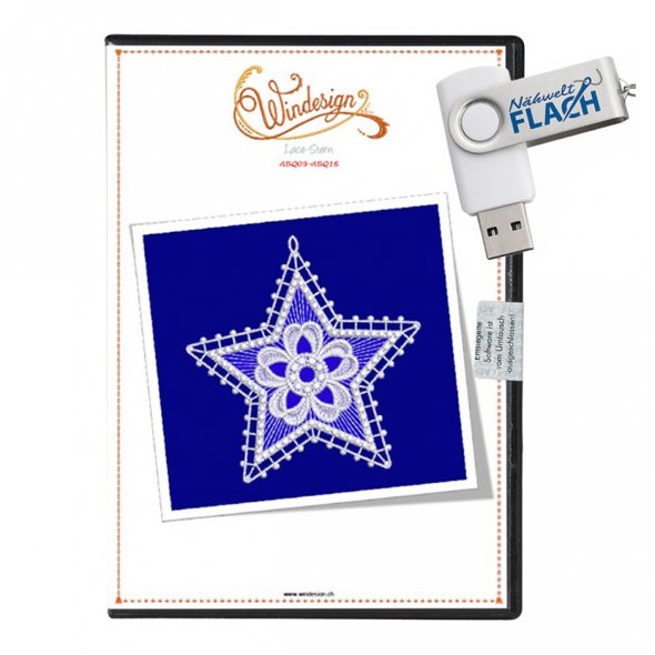 Windesign Stickmuster USB "Lace-Sterne mit Applikation" (8 Stickmuster)