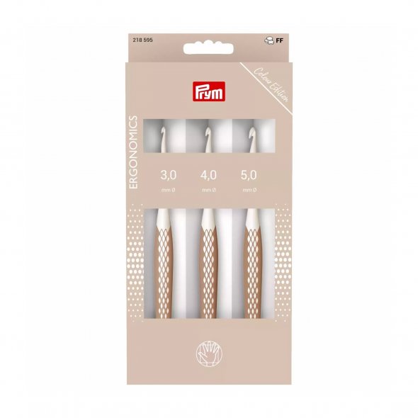 Prym Wollhäkelnadel-Set Ergonomics, Stärke 3/4/5 mm, taupe