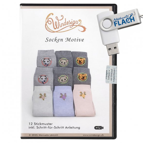 Windesign Stickmuster USB Socken Motive (12 Designs)