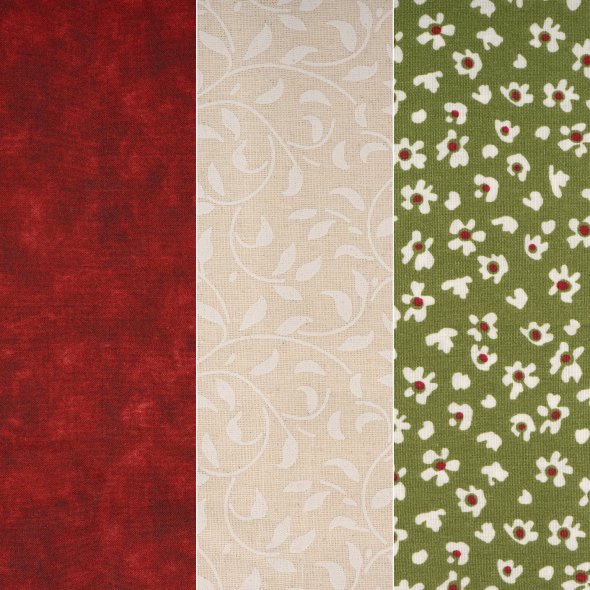 3er Bundle Baumwollstoff gemustert (je 50 x 135 cm / weinrot/beige/grün)