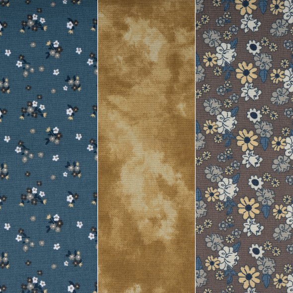 3er Bundle Baumwollstoff gemustert (je 50 x 135 cm / jeans/beige/braun)