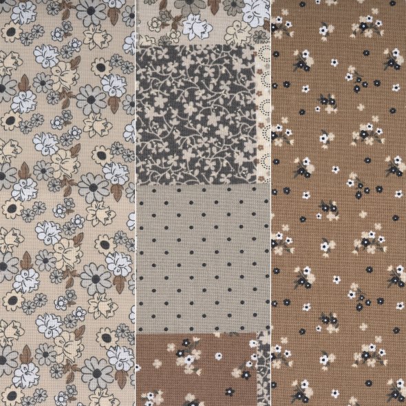 3er Bundle Baumwollstoff gemustert (je 50 x 135 cm / braun/beige)