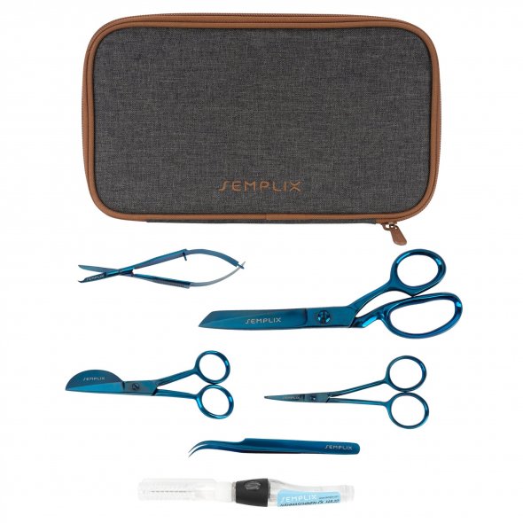 Semplix Aufbewahrungstasche mit Scheren-Set und Ölstift anthrazit/braun