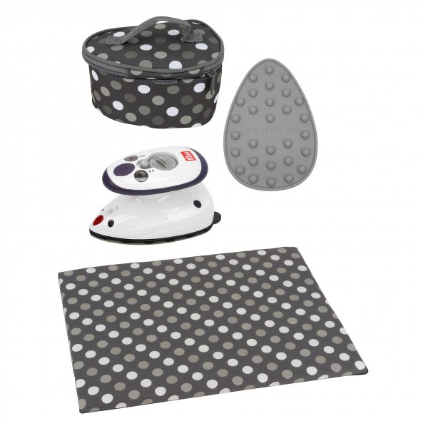 Semplix Mini-Bügeleisen Set + Unterlage Polka Dots anthrazit/grau