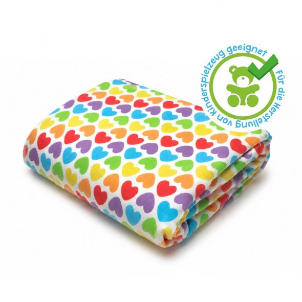 Kullaloo Plüsch SHORTY Rainbow Love Hearts (Meterware / 1,5 mm Florlänge / SuperSoft / Stoff): 1,0m
