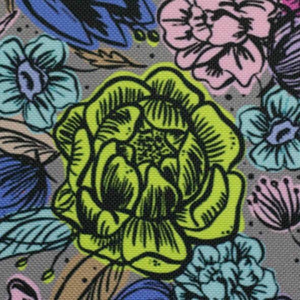 Oxfordgewebe/Oxfordstoff Floral by Cherry Picking 100183- Floral/grau grundig: 1,0m