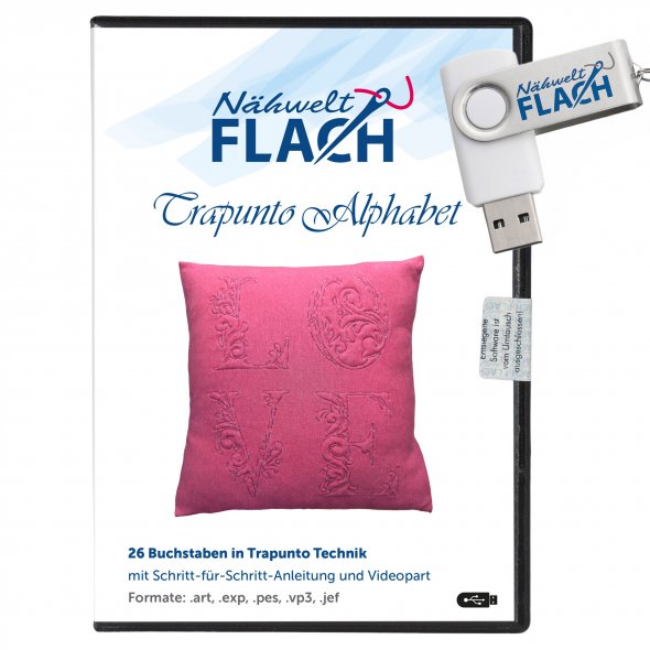Nähwelt Flach Stickmuster USB Trapunto Alphabet