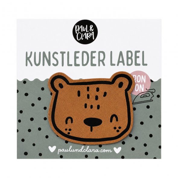 Paul und Clara Kunstleder-Label Bär (Iron-On)