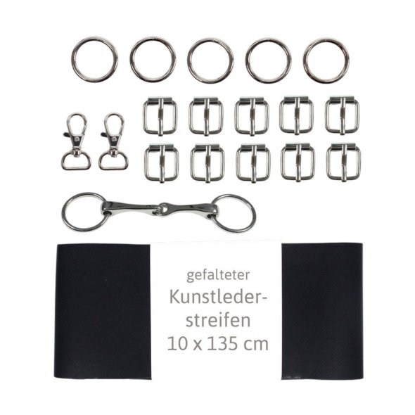 Kullaloo Hobby Horse Trense Material-Set silber mit schwarzem Leder