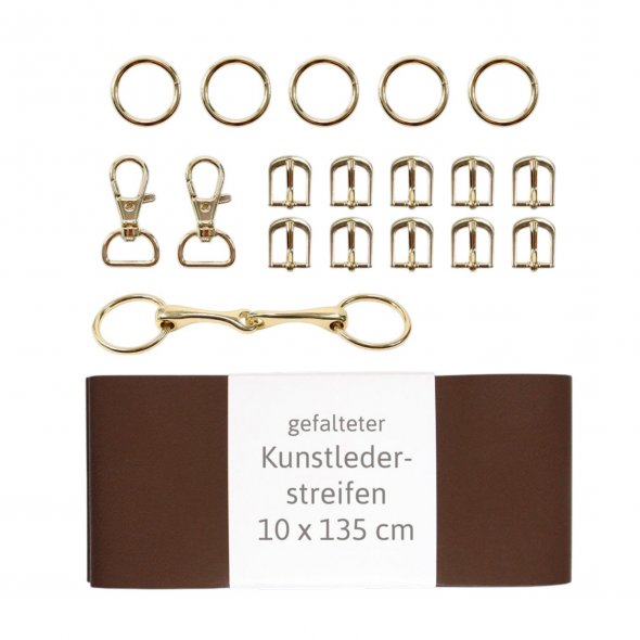 Kullaloo Hobby Horse Trense Material-Set gold mit braunem Leder