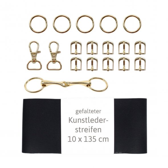 Kullaloo Hobby Horse Trense Material-Set gold mit schwarzem Leder