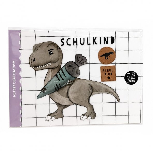 Paul und Clara Bügelbild Dino Rex Schulkind