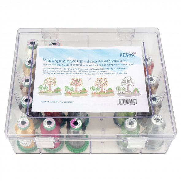 Stickgarn-Box Waldspaziergang (14 Farben Isacord 40 a 1000 m + 7 Farben Cotty 30 a 500 m)