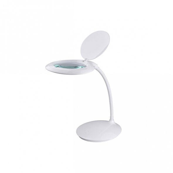 Semplix LED Lupen-Tischlampe weiß (Linse 127 mm/ dimmbar/ Tischstandfuß)
