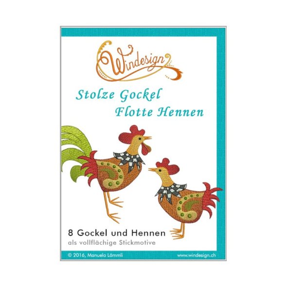 Windesign Stickmuster USB "Stolze Gockel - Flotte Hennen" (8 Stickmotive)