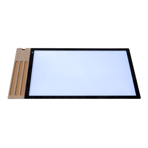 LED Lightpad + Stiftablage 40.18 + zusätzlicher Ausschnitt Simply-6 auf  li. Plattenfläche