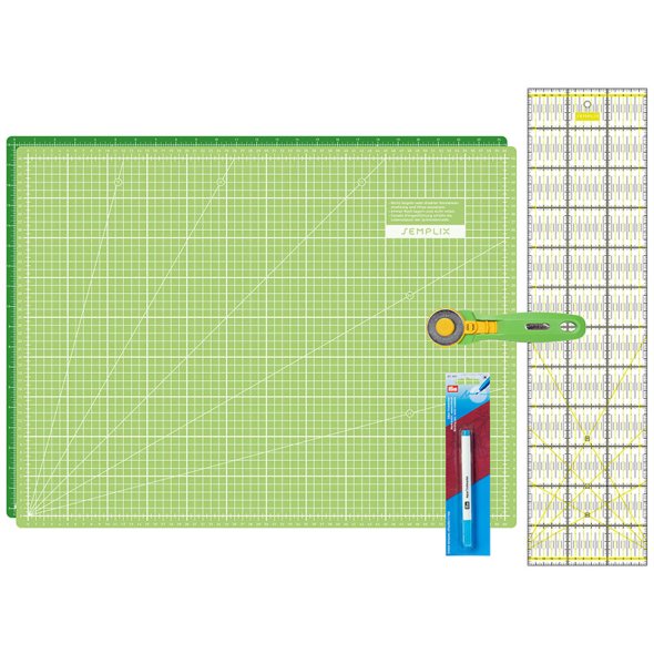 Semplix Schneidematten-Set A2 hellgrün/ grün + GRATIS Prym Aqua-Trickmarker