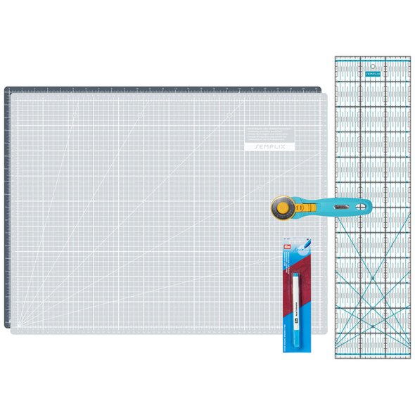 Semplix Schneidematten-Set A2 grau/ türkis + GRATIS Prym Aqua-Trickmarker
