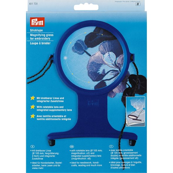 Prym Sticklupe mit Band (Linse drehbar/ Ø 10,5 cm/ integr. Zusatzlinse)
