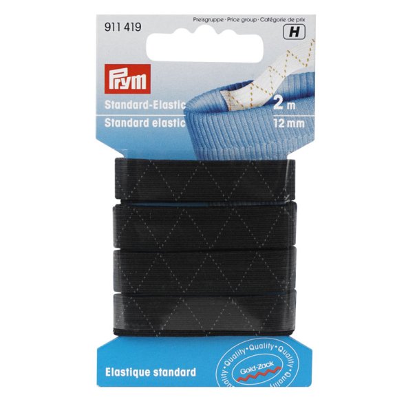 Prym Super-Elastic Gummi Goldzack (12 mm x 2 m/ schwarz)