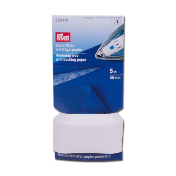 Prym Saumvlies mit Trägerpapier zum Einbügeln (30 mm x 5 m/ weiß)