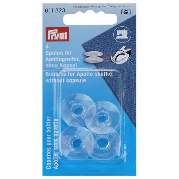 Prym Nähmaschinenspulen für Apollogreifer ohne Kapsel (transparent/ 4 St.)