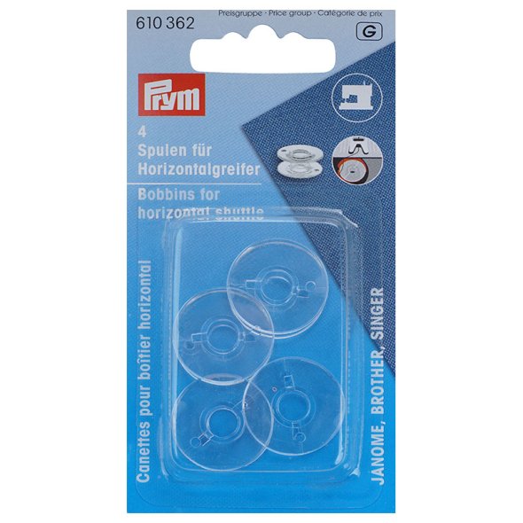 Prym Nähmaschinenspulen Horizontalgreifer (20,5 x 11,5 mm/ transparent/ 4 St.)