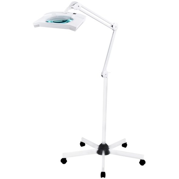 Semplix LED Lupen-Stehlampe 3D weiß (Linse 189 x 157 mm/dimmbar/Standfuß mit Rollen)