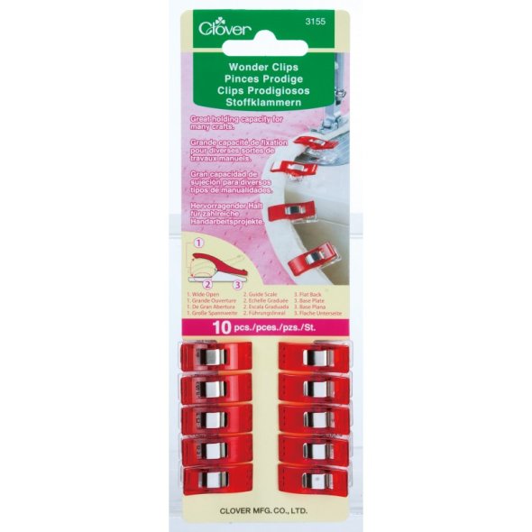 Clover Wonder Clips Quiltclips Stoffklammern, Nähklammern (25 x 10 mm/ rot/ 10 St.)
