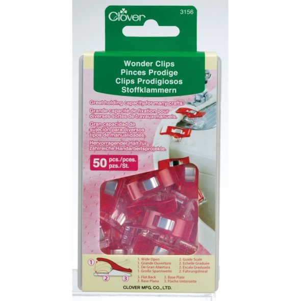 Clover Wonder Clips Quiltclips Stoffklammern, Nähklammern (25 x 10 mm/ rot/ 50 St.)