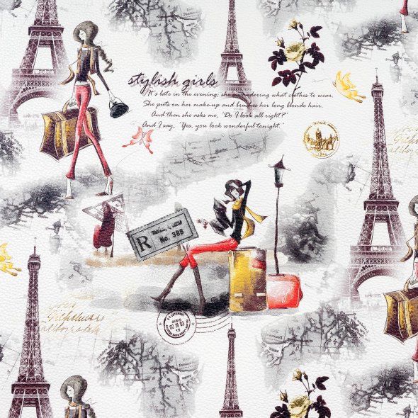 Kunstleder bedruckt (50 x 70 cm/ verschiedene Designs) 2 - Eiffel (Ledereffekt)