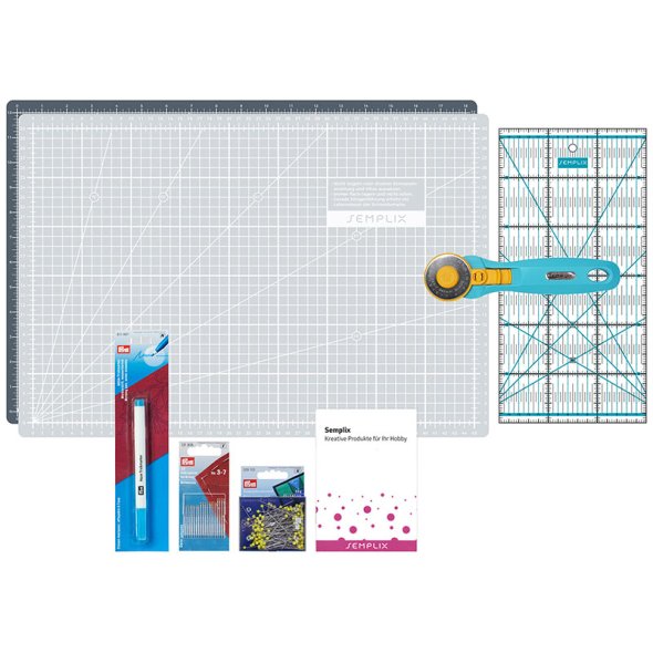 Semplix Patchwork Starter Set grau/ türkis + GRATIS Prym Aqua-Trickmarker