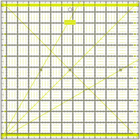 Semplix Patchwork-Quiltlineal (12,5" x 12,5"/ 2,5 mm dick/ gelb)
