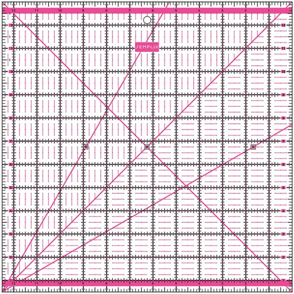 Semplix Patchwork-Quiltlineal (12,5" x 12,5"/ 2,5 mm dick/ pink)