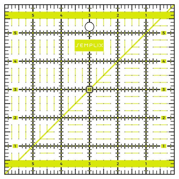 Semplix Patchwork-Quiltlineal (6" x 6"/ 2,5 mm dick/ gelb)