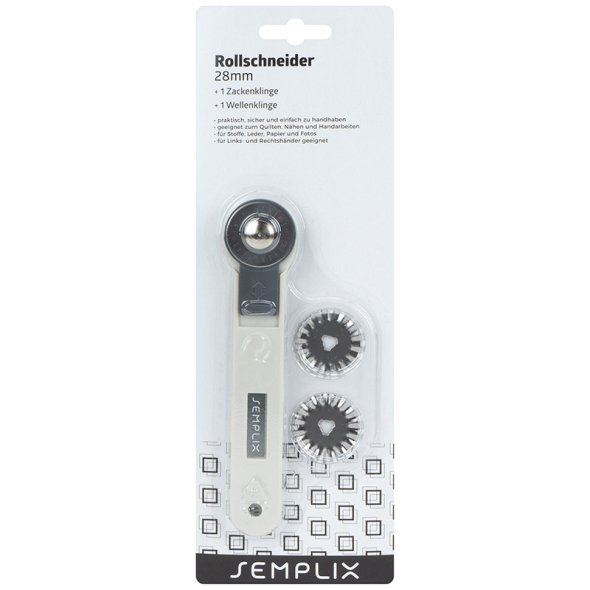 Semplix Rollschneider Mini 3 Klingen (28 mm/ gerade - Zacken - Wellen/ grau)