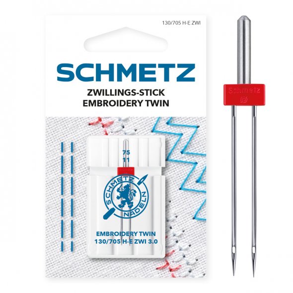 Schmetz Embroidery Zwillingsnadel Stärke 75/ 3,0/ System 130H-E/ 1 Nadel