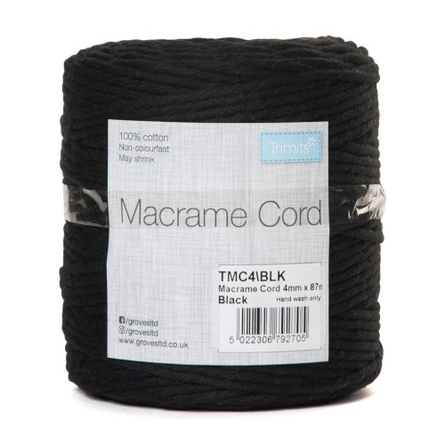 Groves Makramee Garn (87 m x 4 mm/ verschiedene Farben) Schwarz