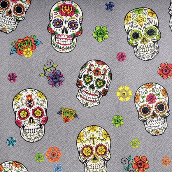 Kunstleder bedruckt (50 x 70 cm/ verschiedene Designs) 1 - Totenköpfe grau